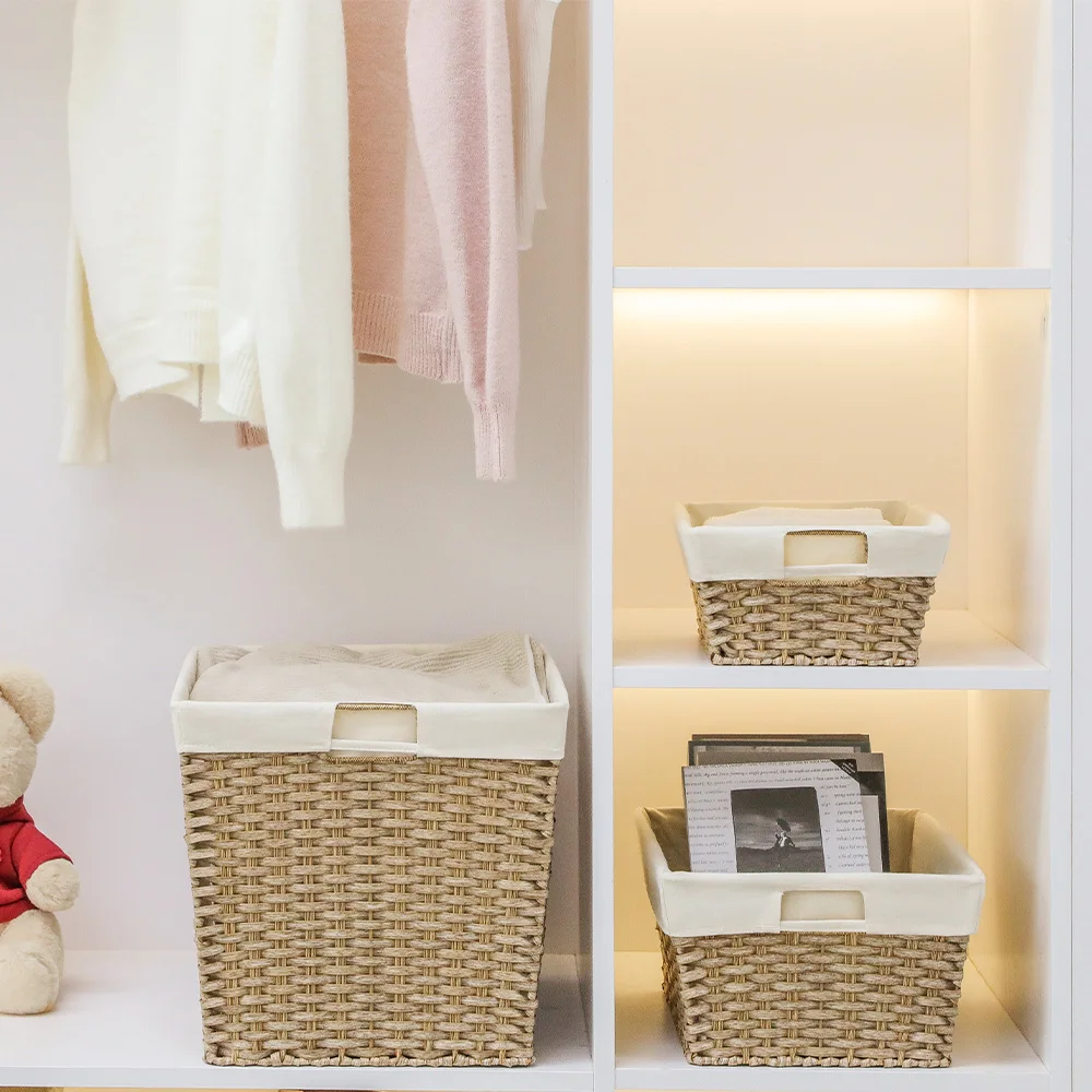 LINDON Removable Liner Versatile Wicker Organization Baskets Hand Woven Storage Basket