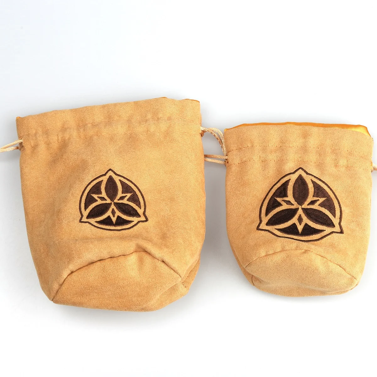 Round Bottom Suede Jewelry Gift Packaging Bag With Satin ling Brown Embroidery Logo Suede Velvet Cosmetic Drawstring Pouch