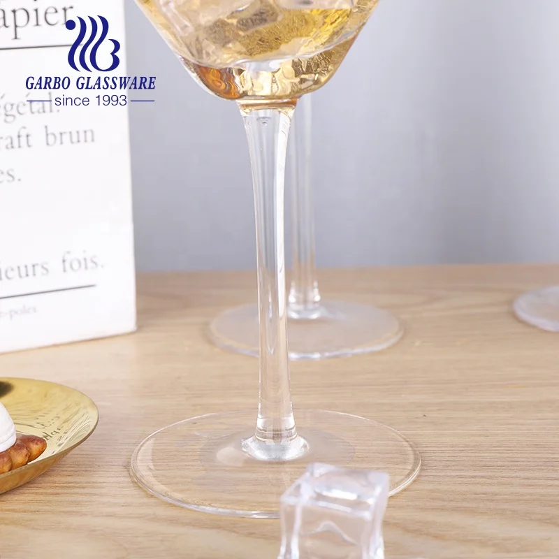 Handmade golden rim wine glass 12oz  martini glass golden decorative hammer pattern glassware cup cocktail glass stemware flute