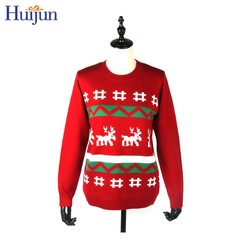 Wholesale customized Knitted Sweater Jumper Creative acrylic fibers red Christmas dress cartoon sweater ladies gifts for adult