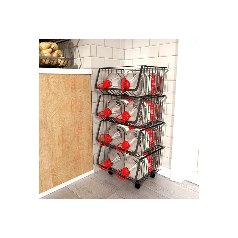 2021 New Designed Black Stainless Steel Durability and Practical Storage Basket Rack