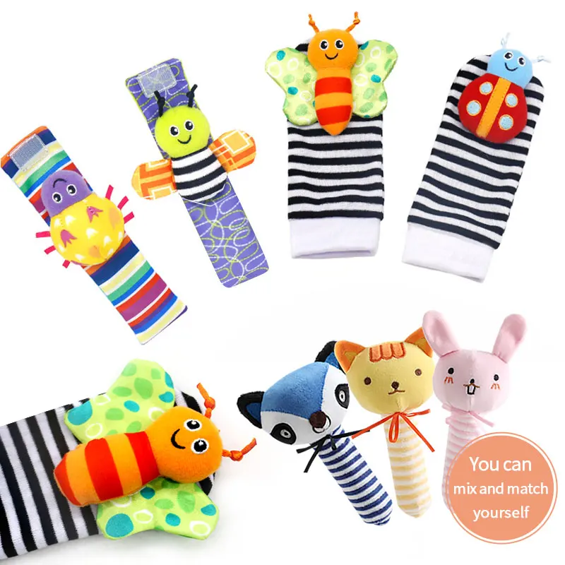 AUGLEKA Baby Toy Present Gift 5 pcs set Butterfly Wrist Rattles Foot Finder Rattle Sock for Newborn Infant Babies Boy Girl