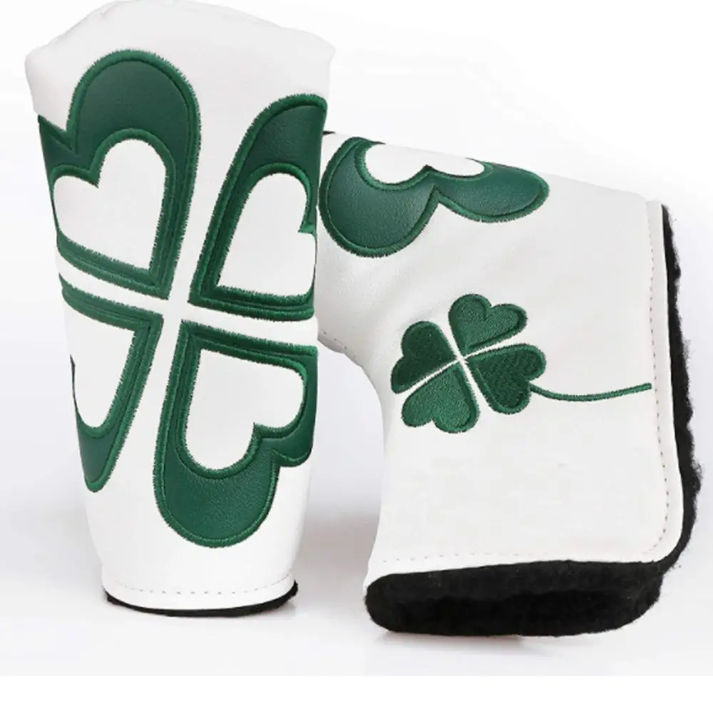 
Amazon hot sale custom made ostrich leather pu waterproof white golf club putter headcovers 