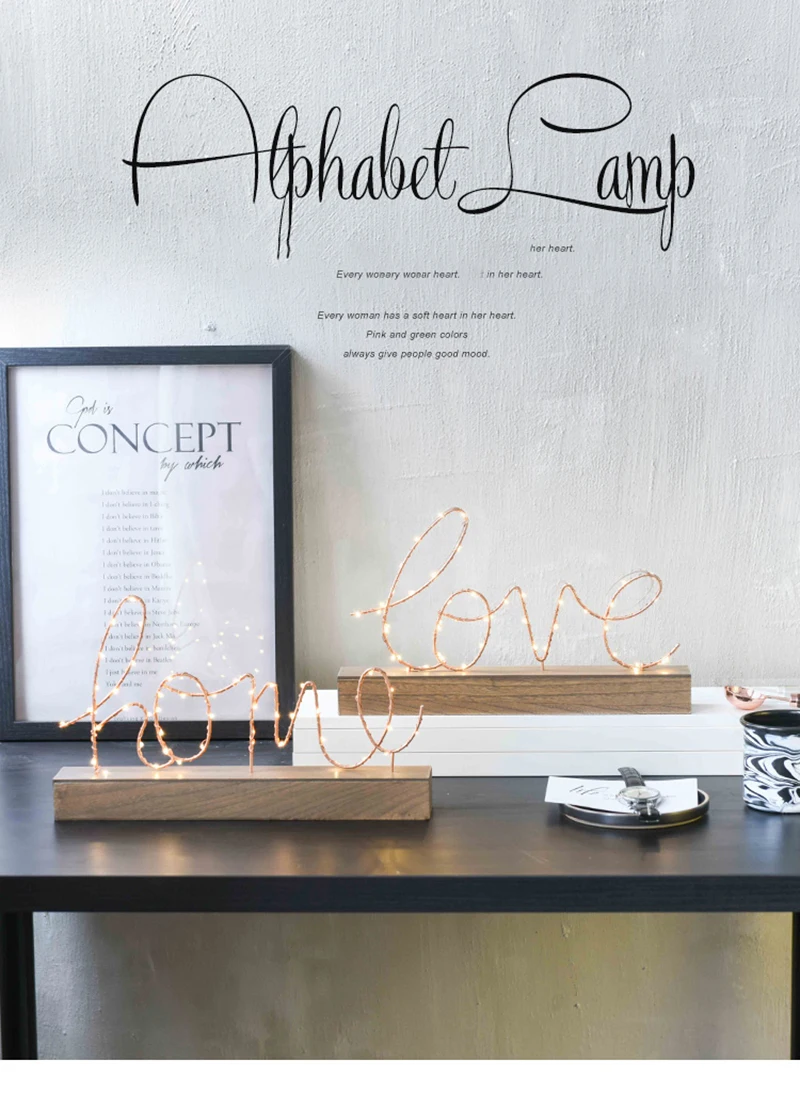 New Products Letter Table Decoration  Love Home LED Art Lights Battery Operate for Night Light and Decoration