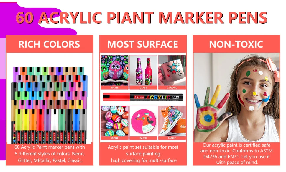 Custom Garment stone skin painting marker pen Best drawing watercolor acrylic pen marker 24 set for acrylic writing board