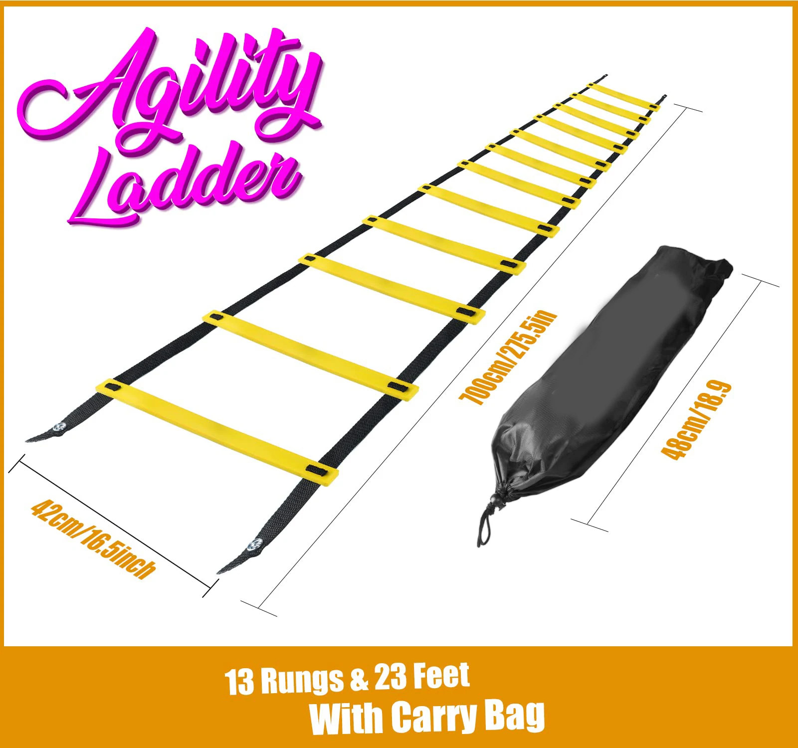 13 Rung Agility Ladder Speed Ladder Soccer Training Heavy-duty Plastic Rungs and Durable Nylon Straps for Outdoor