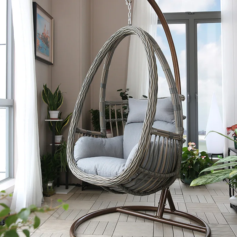 Modern Rattan Hanging Egg Chair With Stand Patio Swings Rocking Basket Hammock Chair Balcony Courtyard Garden Outdoor Furniture
