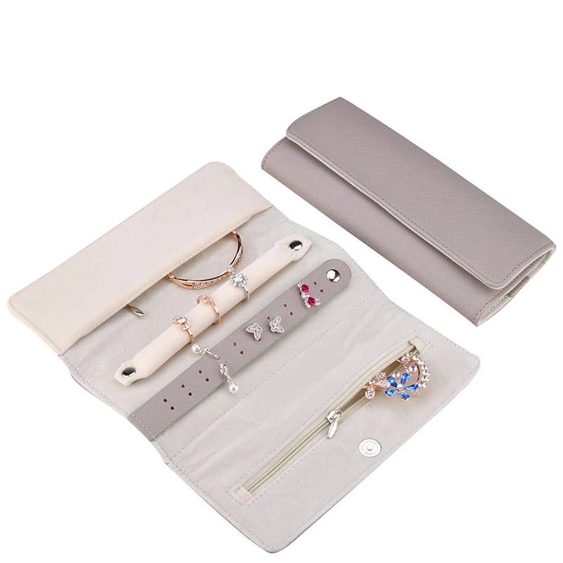 PU jewellery roll up roganizer custom logo with luxury suede travel bag leather jewelry pouch