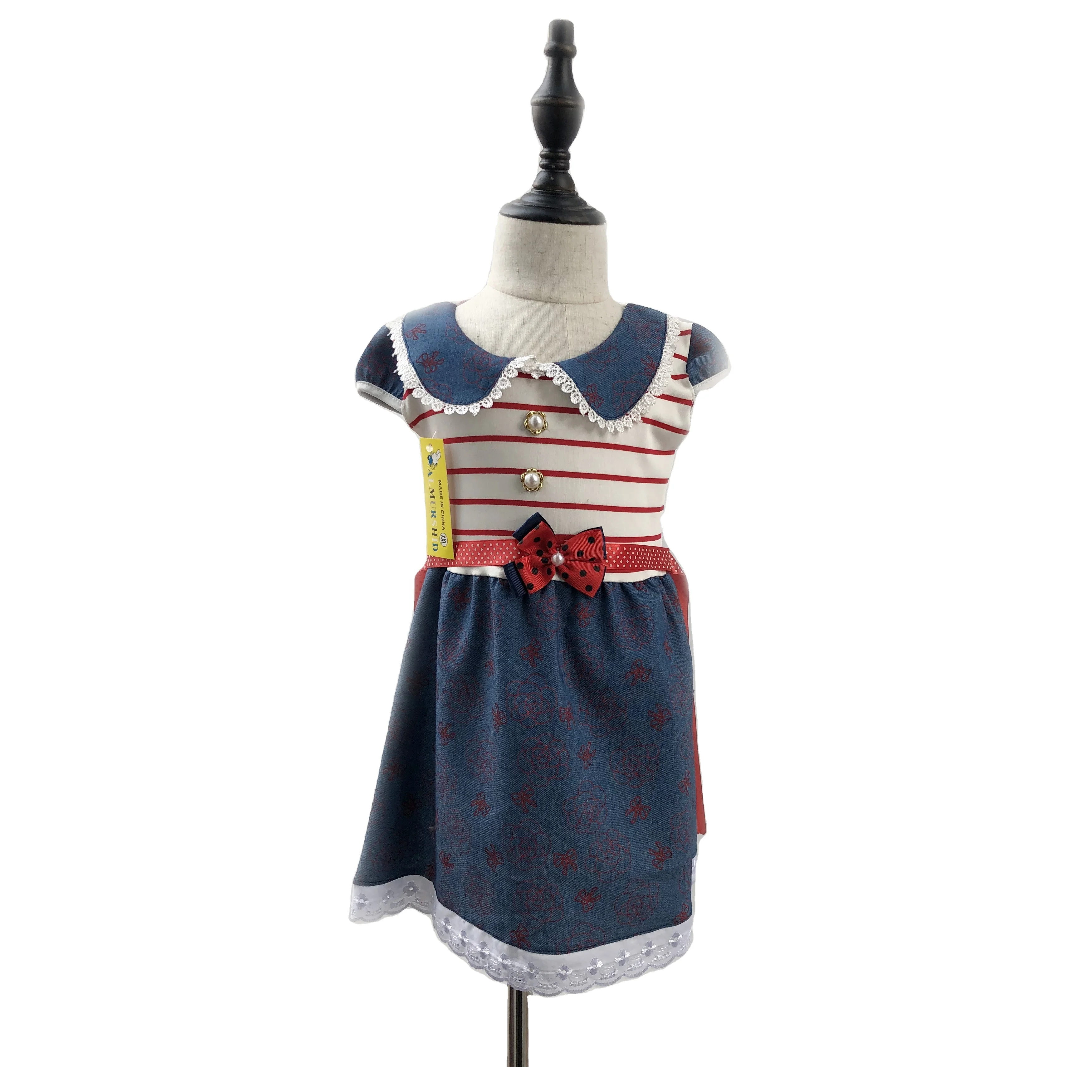 MQL004 Free Shipping wholesale yiwu market kids garments baby girls summer denim dress for 1 - 2 years old