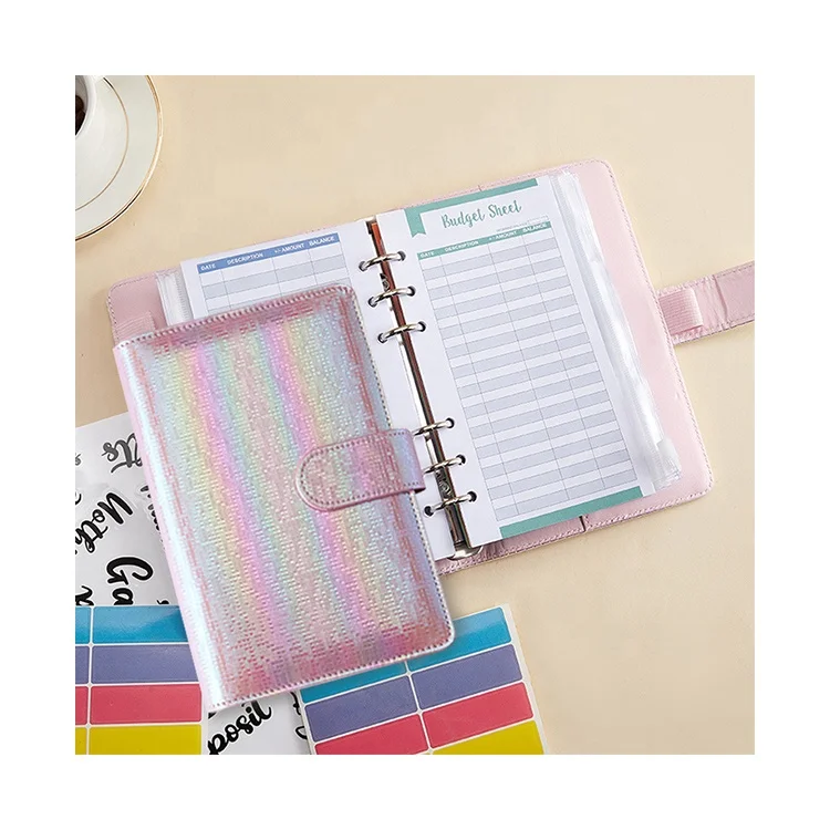 Wholesale Custom logo pu leather a5 a6 set with cash envelopes money 2023 planners notebook 6 rings journal budget binders