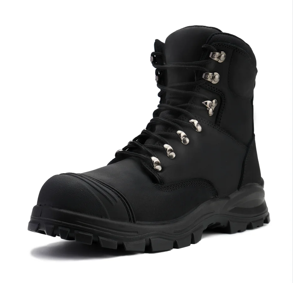 Wholesale Price Australia High Quality Nubuck Leather Steel Toe PU sole black zipper lace  high ankle anti-oild Safety  Boots