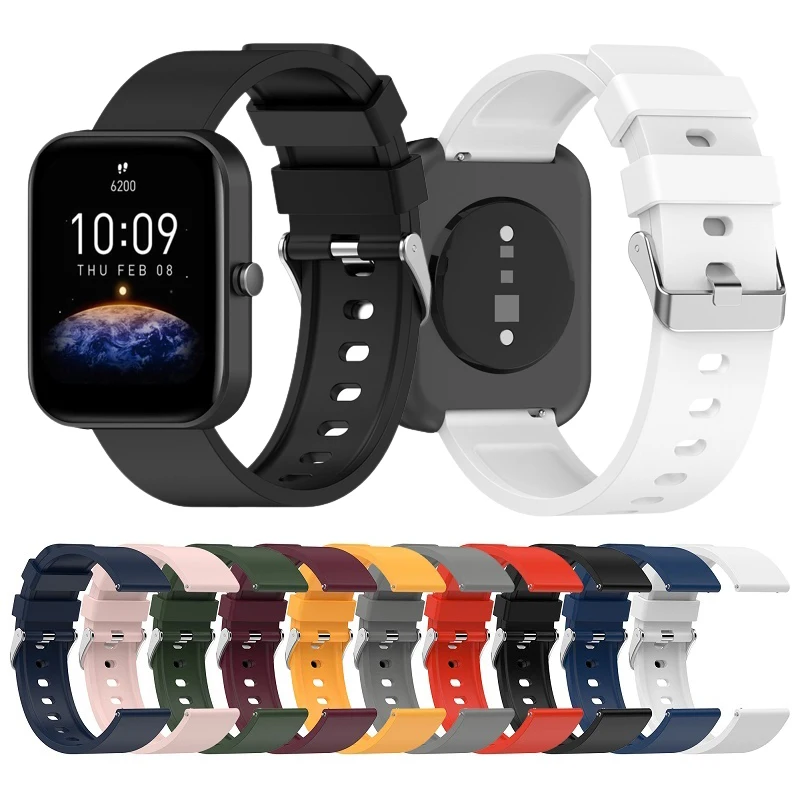 Silver Metal Buckle Wristband Replacement Strap for Amazfit Bip 3 GTS 2 2e Smart Watch Bracelet Silicone Watch Band