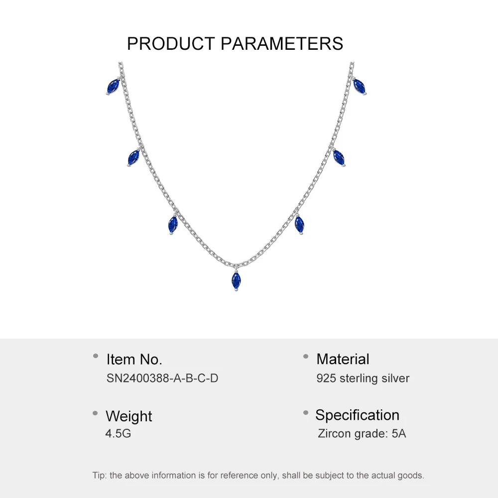 ACME Minimalist Blue Cubic Zircon Necklace 925 Silver Emerald Pendants Chain 18K Gold Plated Marquise Eye Necklaces For Women