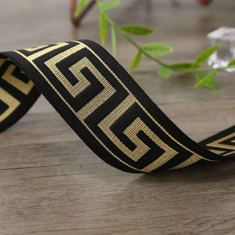 Stylish retro nylon jacquard webbing Maze jacquard elastic plain weave flat wide 40mm durable elastic band