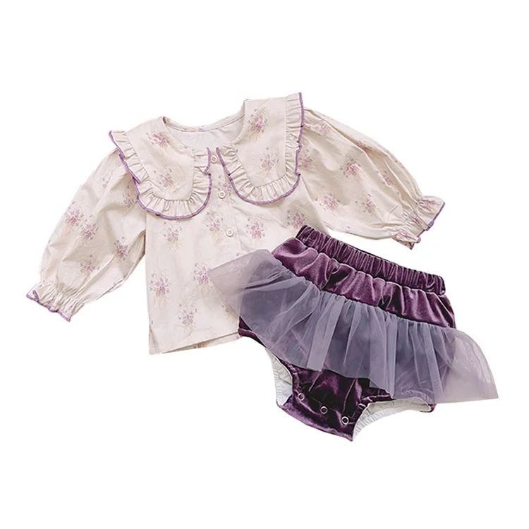 Осенняя Одежда для новорожденных комплект из двух предметов с милыми кроличьими ушками и цветочным принтом сумка-рубашка юбкой
