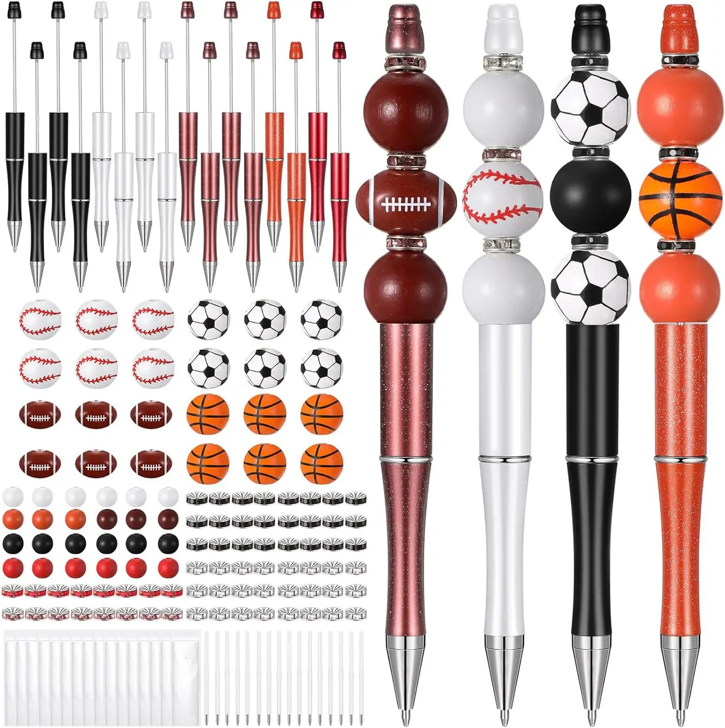 Gameday Gifts 16pcs Plastic Beaded Pens Set Handmade Baseball Football DIY Wood Beads Beaded Pen Sets