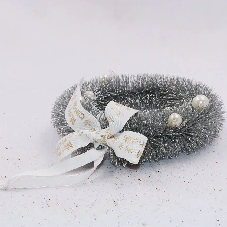 Рождественское украшение оптом для помещений и улицы, искусственный Рождественский венок с искусственным жемчугом и цветной лентой для Ch