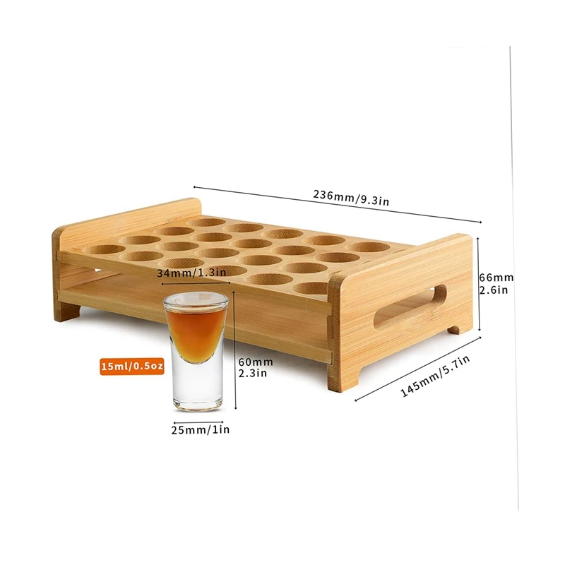 Customized Wooden Shot Glasses Holder Straight Thick Base Clear Whiskey Tequila Glass Cups Shot Glass Holder Tray