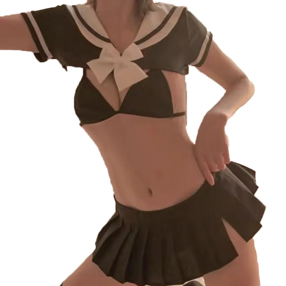 Huante Lingerin Cosplay Lingerie Cute Student Sailor Uniform Girls Sexy School Costumes Pleated Skirt Lingerie Suit