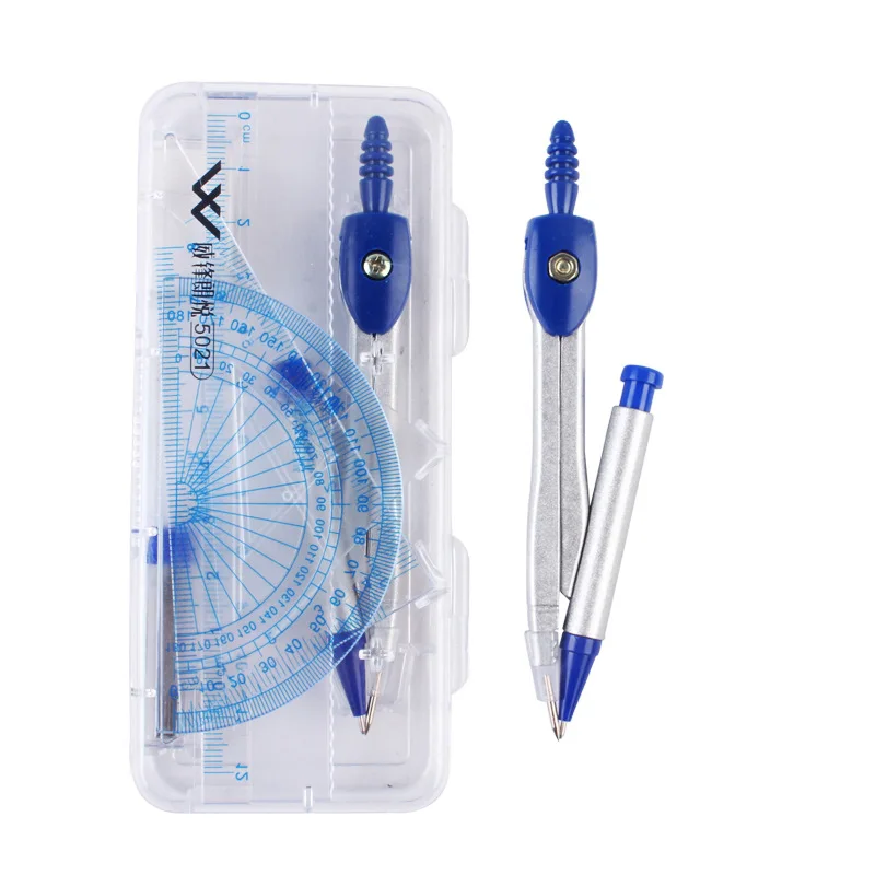 Wholesale Boxed Cartoon Compass Student Ruler Set 7-piece Compass Ruler Set Geometric Drawing Tool