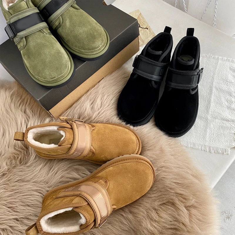 other trendy designer waterproof Breathable fur Genuine leather army ankle snow boots for men