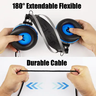 EKSA Gaming Headset for PS4, PC, Xbox One Controller, Noise Cancelling Over Ear Headphones with Mic, LED Light, Bass Surround