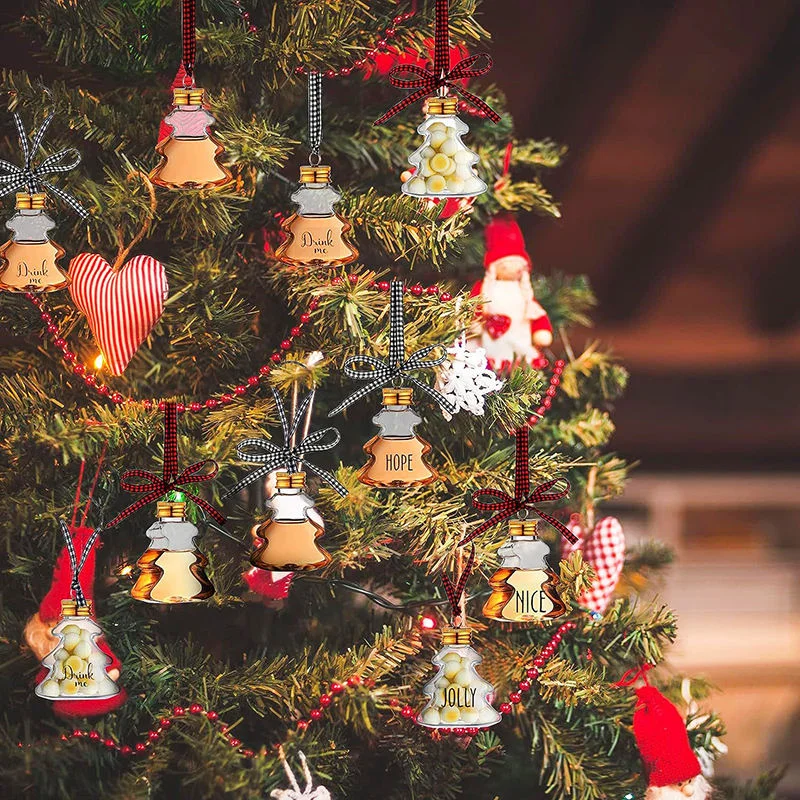 Wholesale 50ml Christmas Tree Decor plastic Beverage Bottle Ornaments Festive Decorations with Aluminum lid