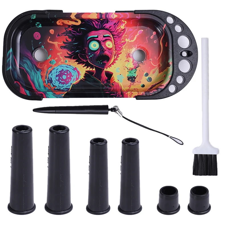 Factory Outlet Stock Rolling Tray Metal Printed Rolling Console With Folding Base Stand Table Tray Smoking Accessories Kit Set