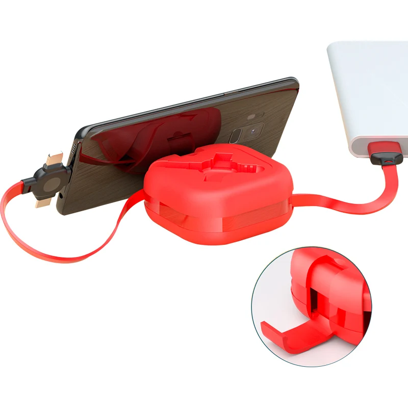 Multi Charging Cable 3 in 1 Retractable Cable with Phone Holder Stand USB Micro Type c Portable USB Charger Cable