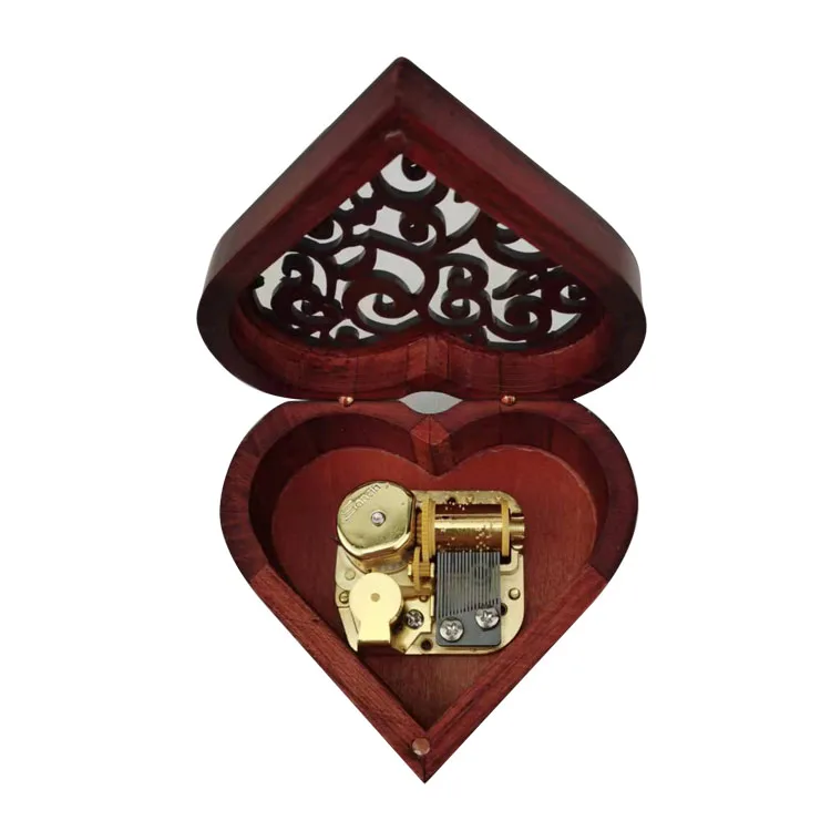 Antique Engraved Wooden Wind-up Musical Box