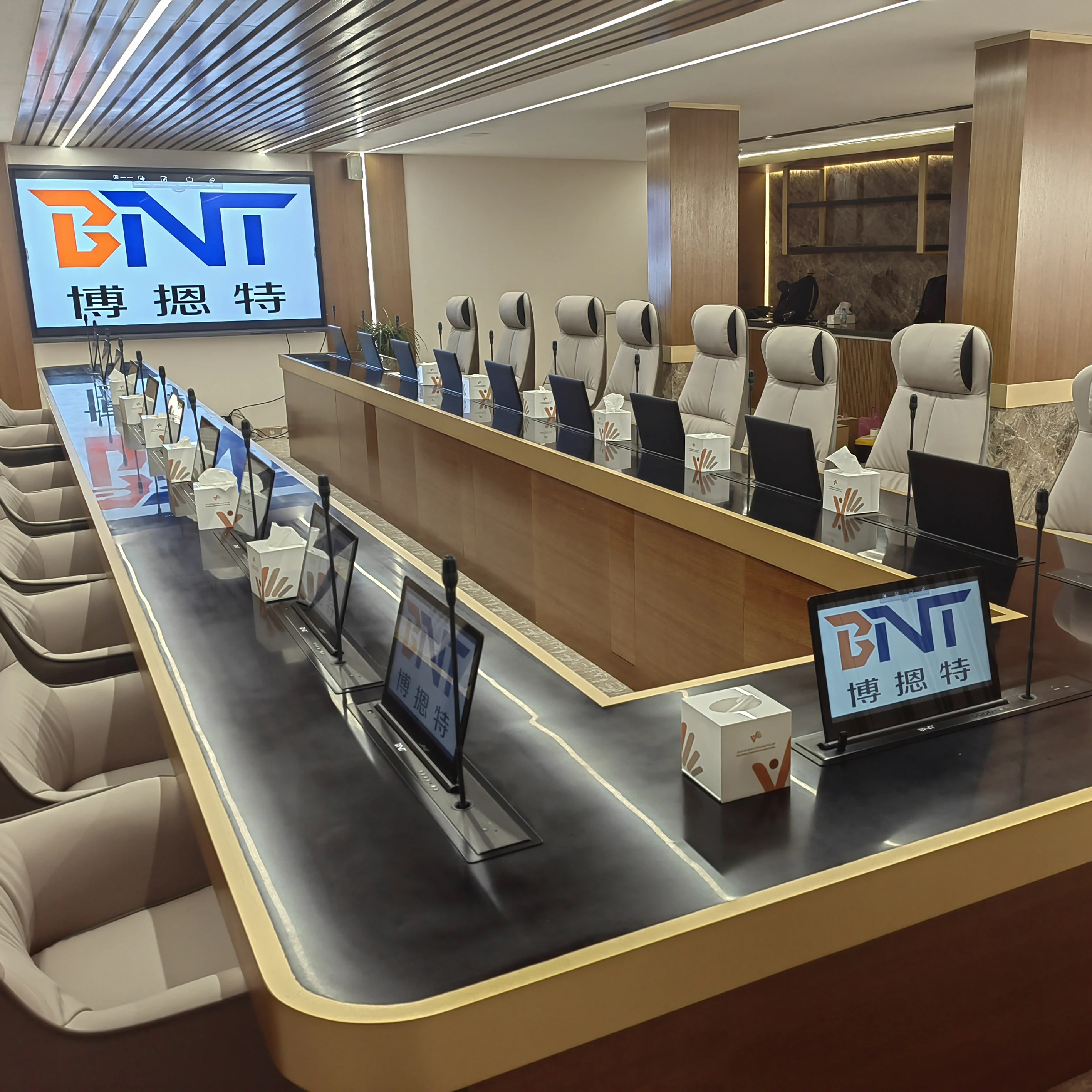 Intelligent conference system solution flush mount table retractable screen desk lcd monitor lift with built in microphone