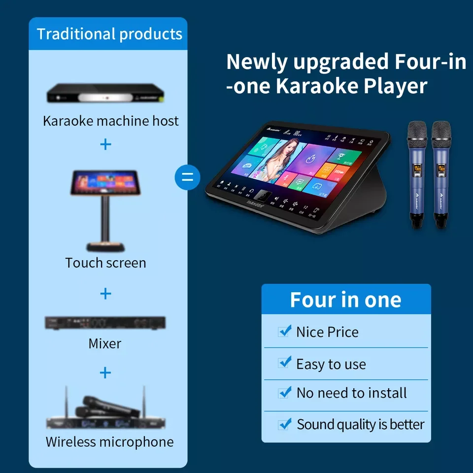 Entertainment InAndOn Karaoke System 15.6 inch 4TB All in one Karaoke Machine KTV Mini Karaoke Player With Wireless Microphone