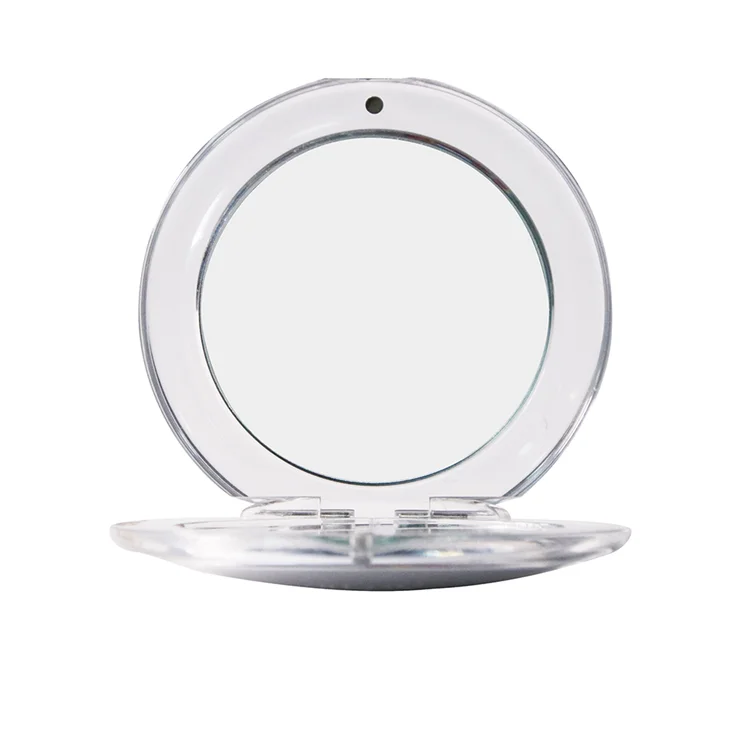 Fashionable mini White Round Plastic Double side Magnifying Foldable hand held Compact pocket Makeup Mirror