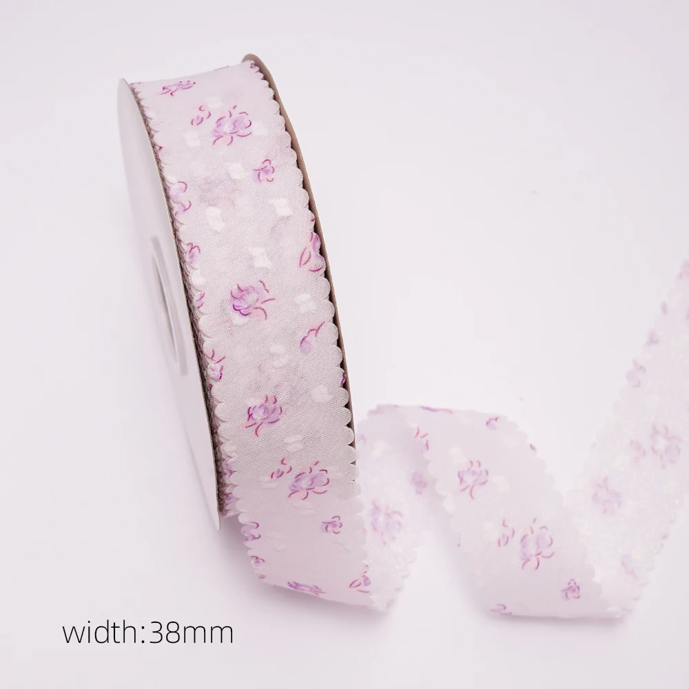 50yards 38mm Lace Dot Floral Organza Flowers Fancy Ribbon White DIY  Kids Hair Accessories Material Handmade Carfts Gift