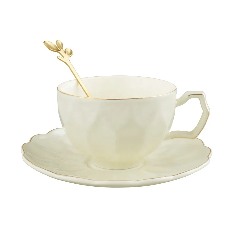 Wholesale Multi-color Vintage Tea Cup with Spoon 200 ml Coffee Cup with Saucer, Porcelain Tea Cup for Espresso, Cappuccino