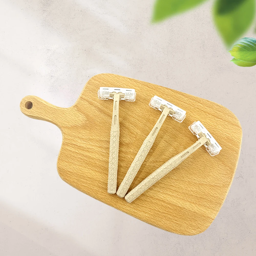 Wholesale Biodegradable Disposable Wheat Straw Eco Friendly Triple Blades Super Quality Shaving Razor
