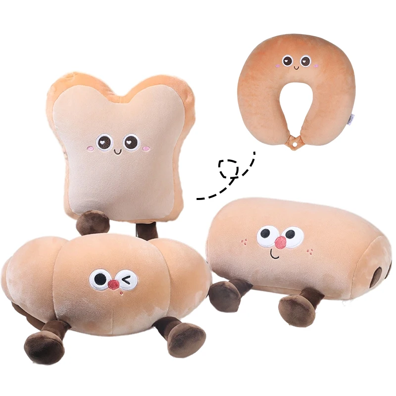 Bread Shaped 2 in 1 Transformable Neck Pillow Cuddle Doll Travel Gift Napping