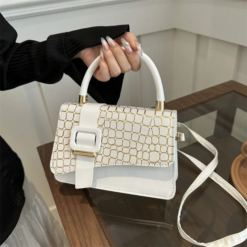 2024 New Designer Woman Handbag Simple Stone Pattern Square Bags Ladies PU Leather Shoulder Bag