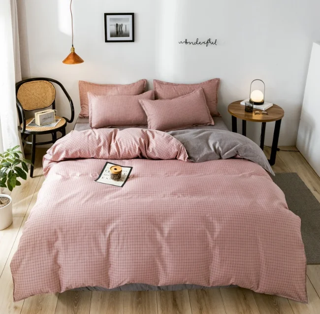 HG Manufacturers 4pcs 100% Polyester Bedding Fitted Sheet Bed Sheets Luxury Pure Linen Queen King Size Bedding Set