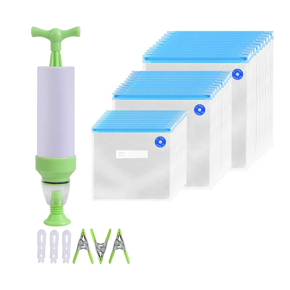 SV-B37 [30 Pack] Reusable Vacuum Seal Bags With Vacuum Sealer, 37pcs - 30 Food Cooking & Storage Bags of 3 Sizes/Vacuum Pump