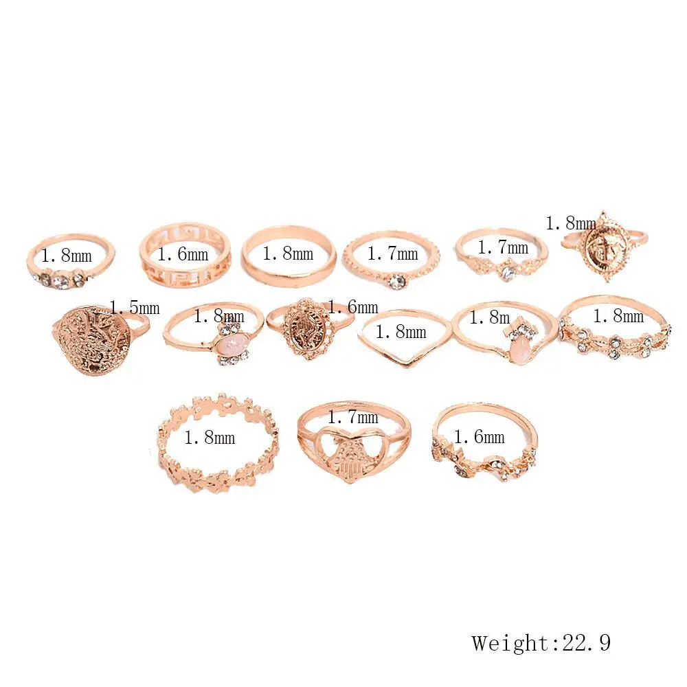 
2021Trendy 15 Pieces/set Rings For Women Opal Rhinestone Rings For Female Jewelry Gift Wholesale 