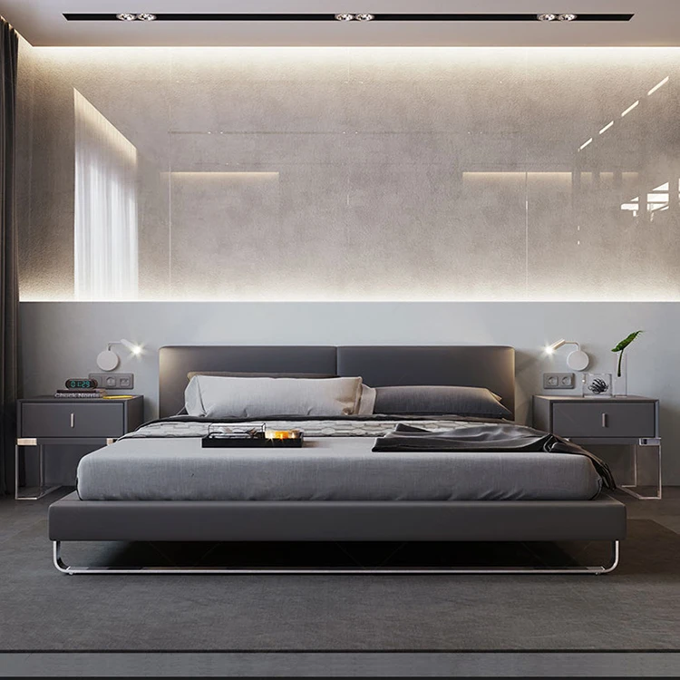Factory custom new post-modern Italian light luxury bed leather main bed modern simple leather king size bed frame