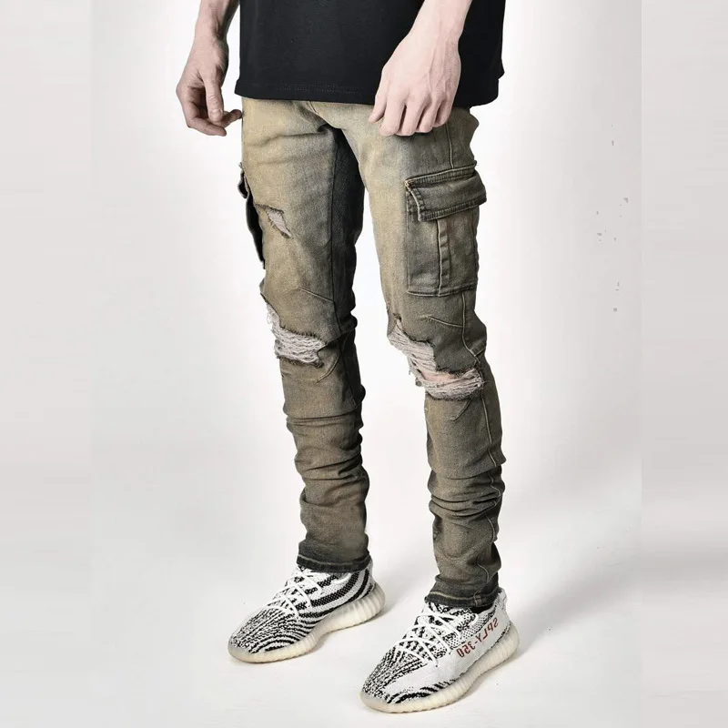 2024 оптовая продажа мужские рваные джинсы в стиле хип-хоп