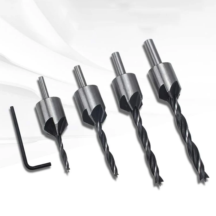 
4pcs high-speed steel three-point woodworking 3-6mm countersunk drill wooden tools for carpenter guide sds plus 