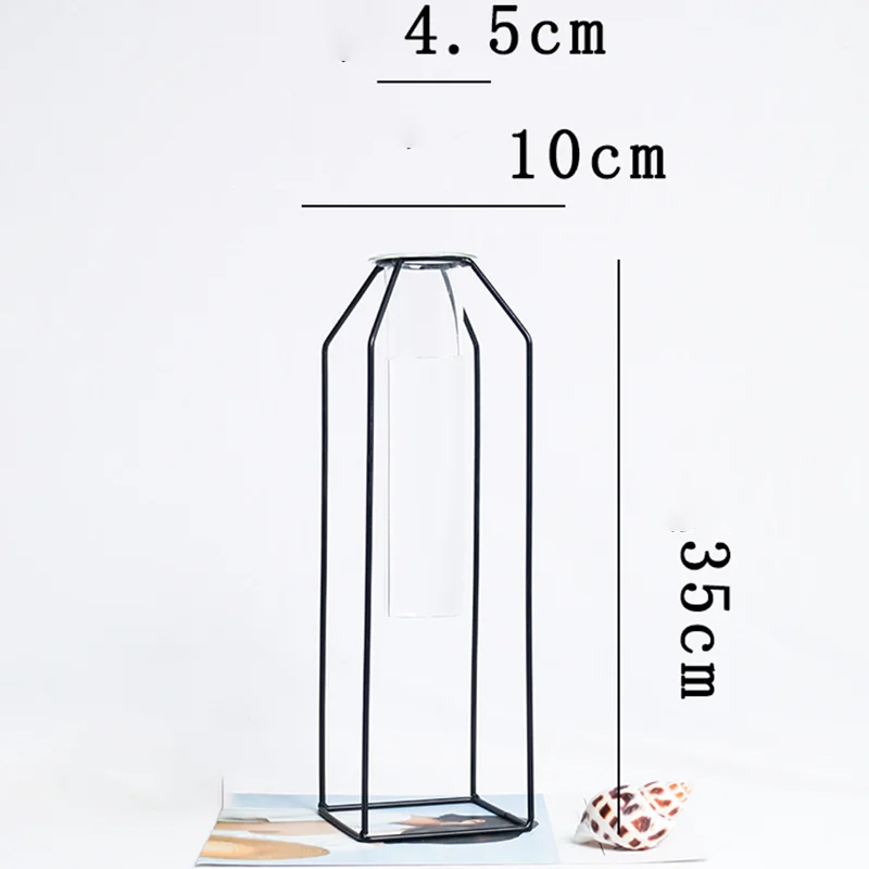 Nordic Style Geometric Design Iron Art Vase Featuring a Unique Glass Tube-for Your Home Decor