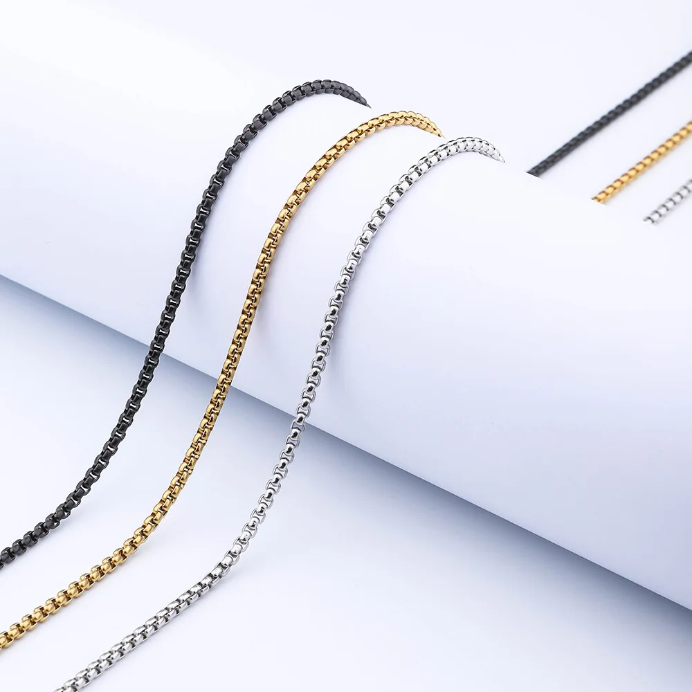2mm 2.5mm 3mm Square Rolo Chain Necklace Stainless Steel Round Box Necklace for Men and Women