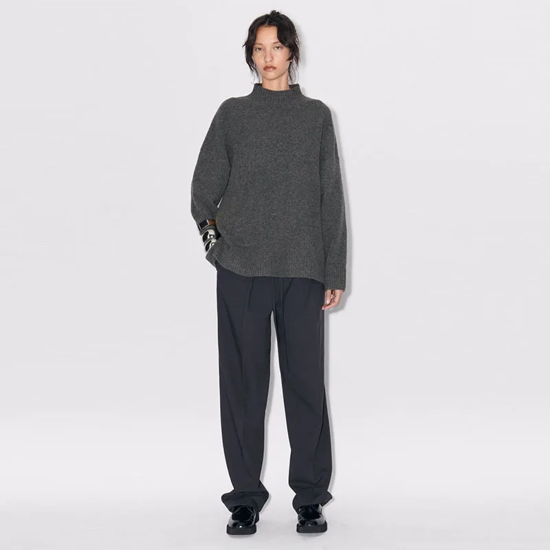 Manufacturer wool knit sweater long sleeve cashmere sweater tops merino wool blend pullover sweater for women