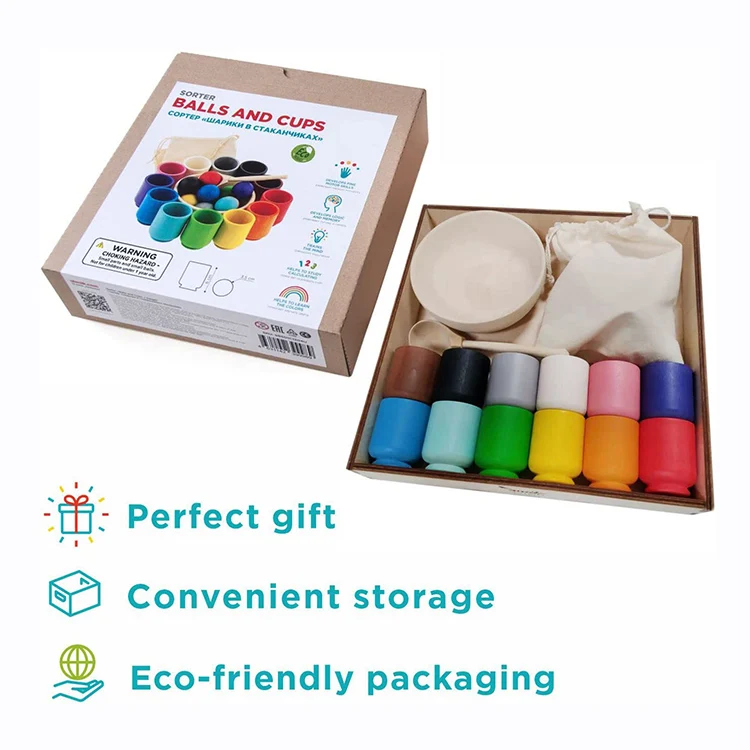 suppliers custom Montessori games solid wooden game colorful balls and cups Educational Smart Games baby toy