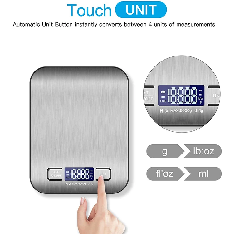 Low Price Stainless Steel Multifunction 5Kg 11Lb Weight Electronic Weighing Kitchen Food Digital Scale