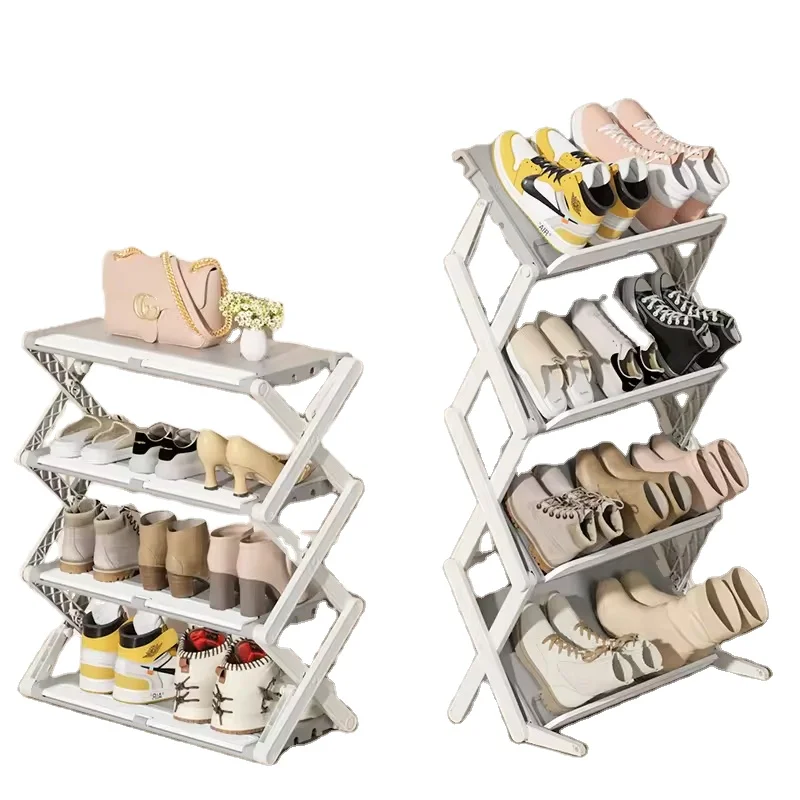 Hot Sale Collapsible Shoe Rack Storage Foldable Simple Shoe Storage Rack Shelf Metal Plastic Shoe Organizer